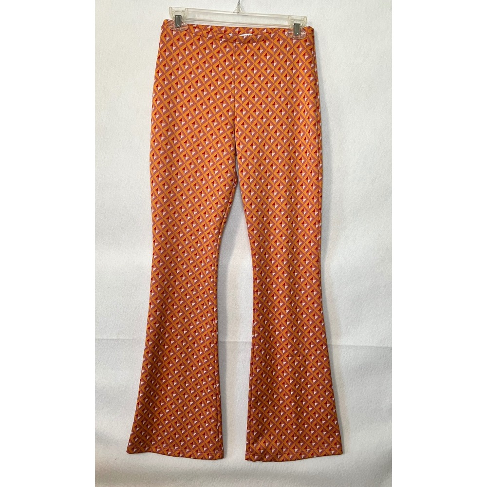Zara Boho Chic Knit Retro 70s Flare Pants Orange/Pink High Waist Bell Bottom M